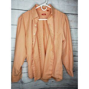 IZOD Men Long Sleeve Button Up Medium Tangerine/White Dream Pinstripe Shirt